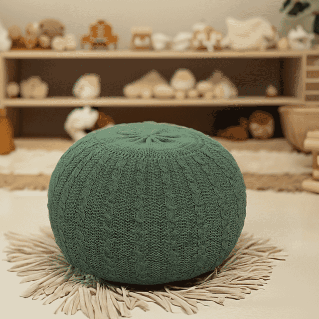 Knitted Pouffe - Sage Green